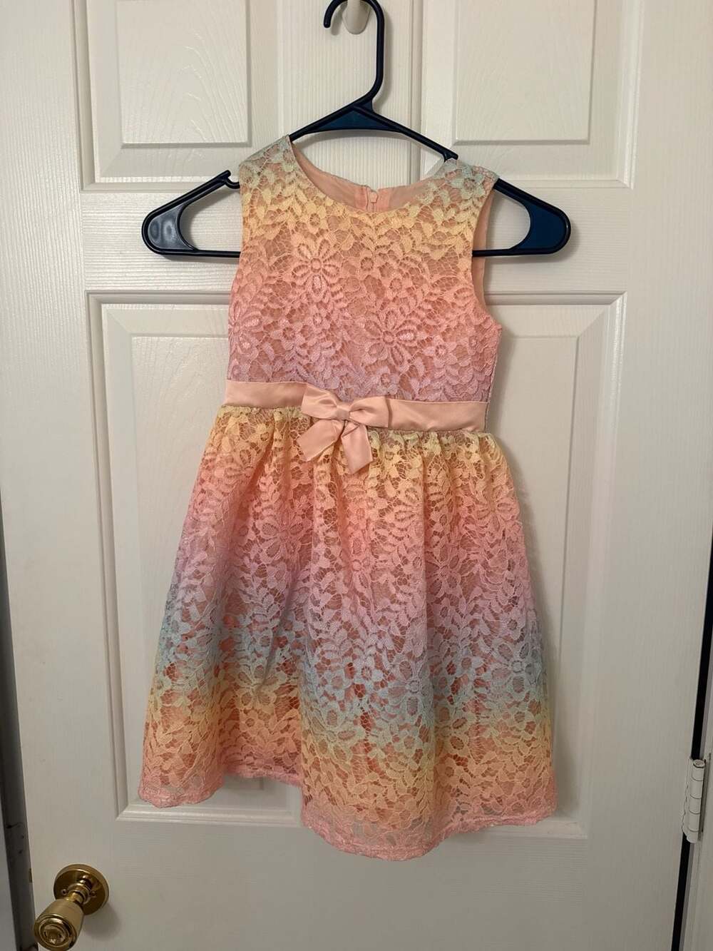 Bonnie Jean Girls Rainbow Lace Sleeveless Dress with Bow, Size 6